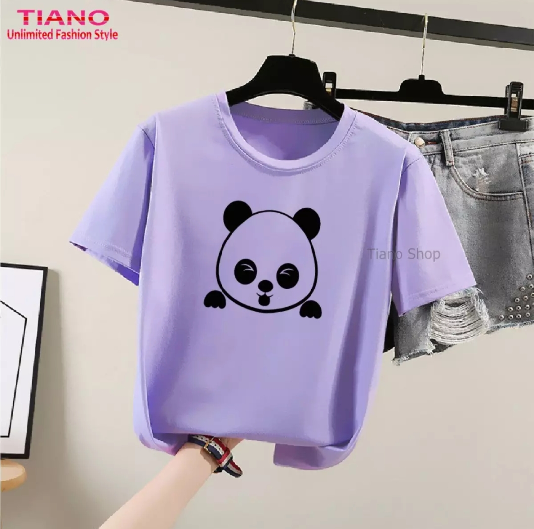 [HCM]Áo thun nữ form rộng Hàn Quốc in hình Gấu Trúc dễ thương vải dày mịn mát hình in không phai không dính giặt