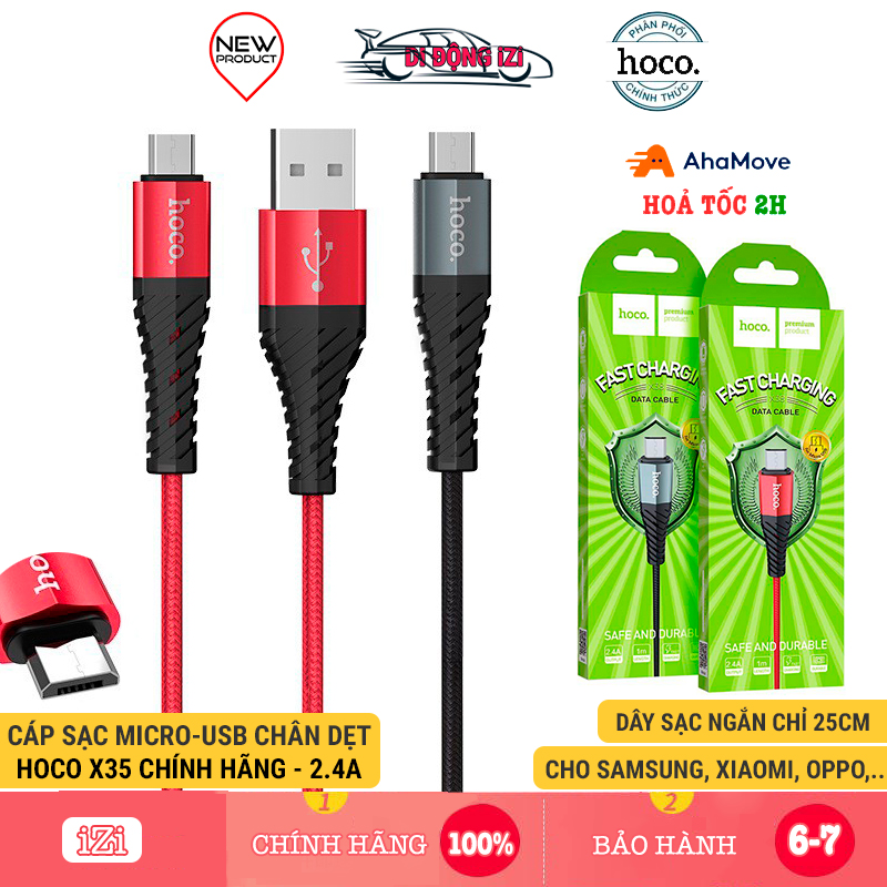 Cáp Sạc Micro-USB Hoco X38 Cho Android, Samsung, Xiaomi, Oppo,... 1 Mét, Dây Dù Siêu Bền [CHÍNH HÃNG]