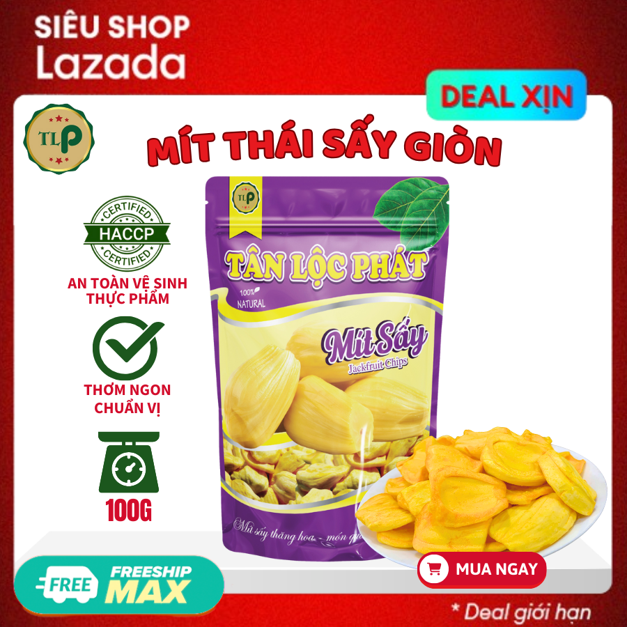 MÍT THÁI SẤY GIÒN NGUYÊN CÁNH KHÔNG ĐƯỜNG TÚI 100G TÂN LỘC PHÁT