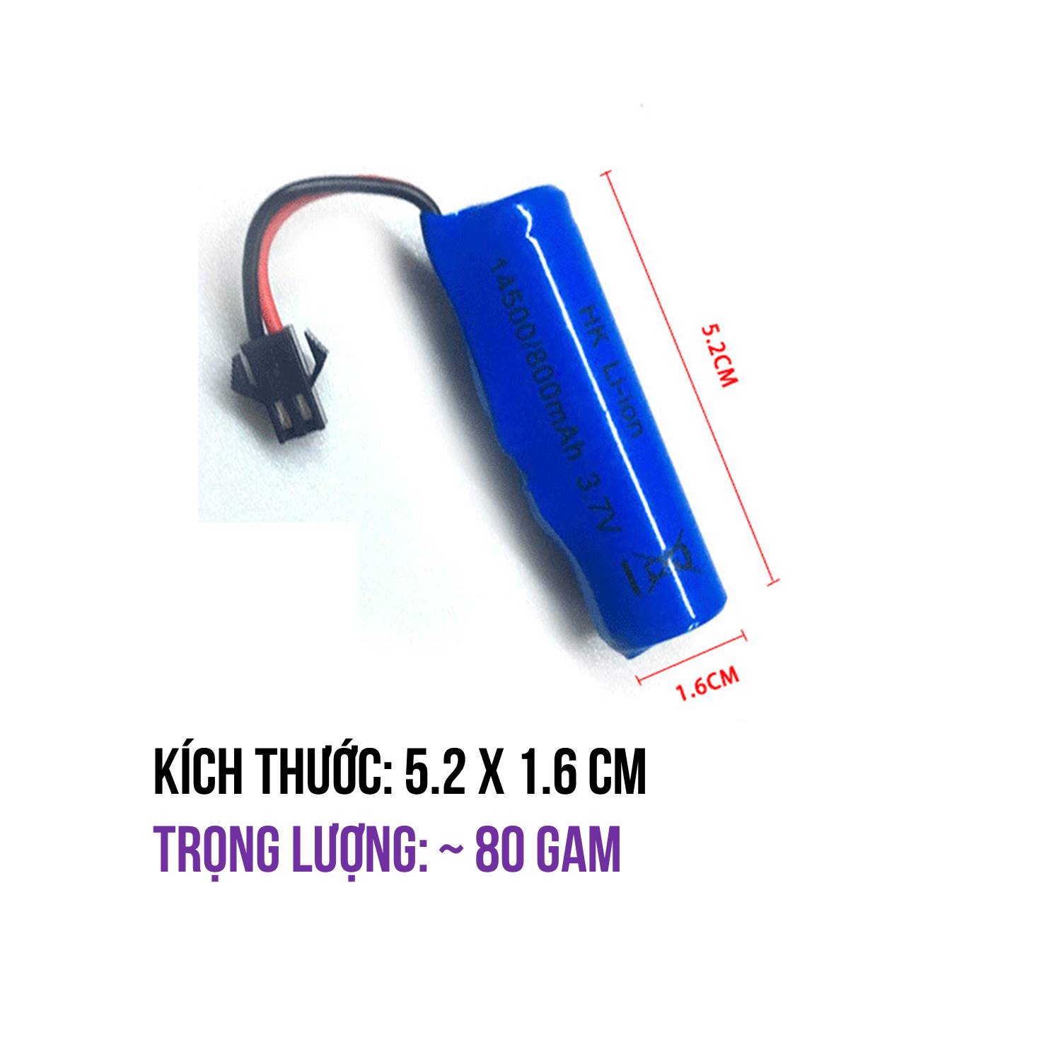 Pin Sạc Lithium 3.7V Cổng SM-2P 14500