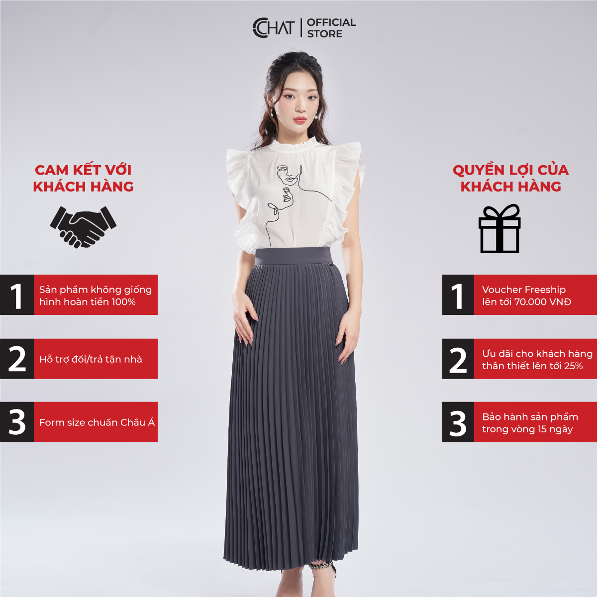 Chân Váy CCHAT Dập Ly Quạt Maxi Chất Mango Cao Cấp 13CDE2021LT