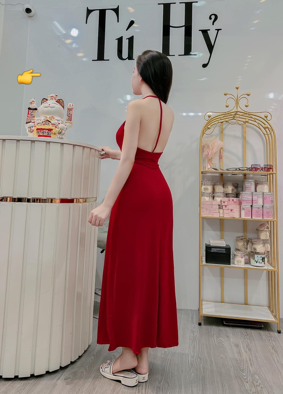 đầm xòe dáng dài 1 dây dọc lưng sexy chất thun lụa mềm