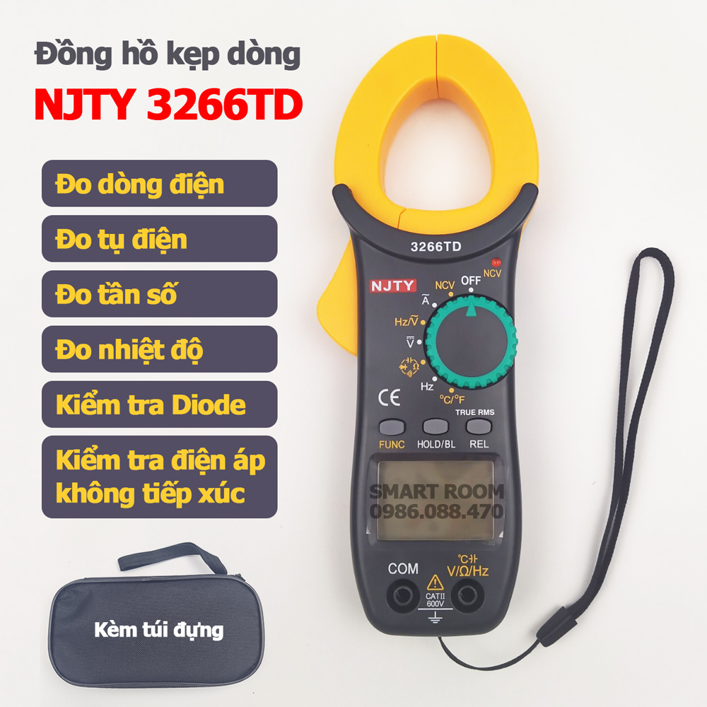 Đồng hồ kẹp dòng vạn năng kìm ampe kế NJTY 3266TD đo tụ, tần số, nhiệt độ, điện trở, điện áp
