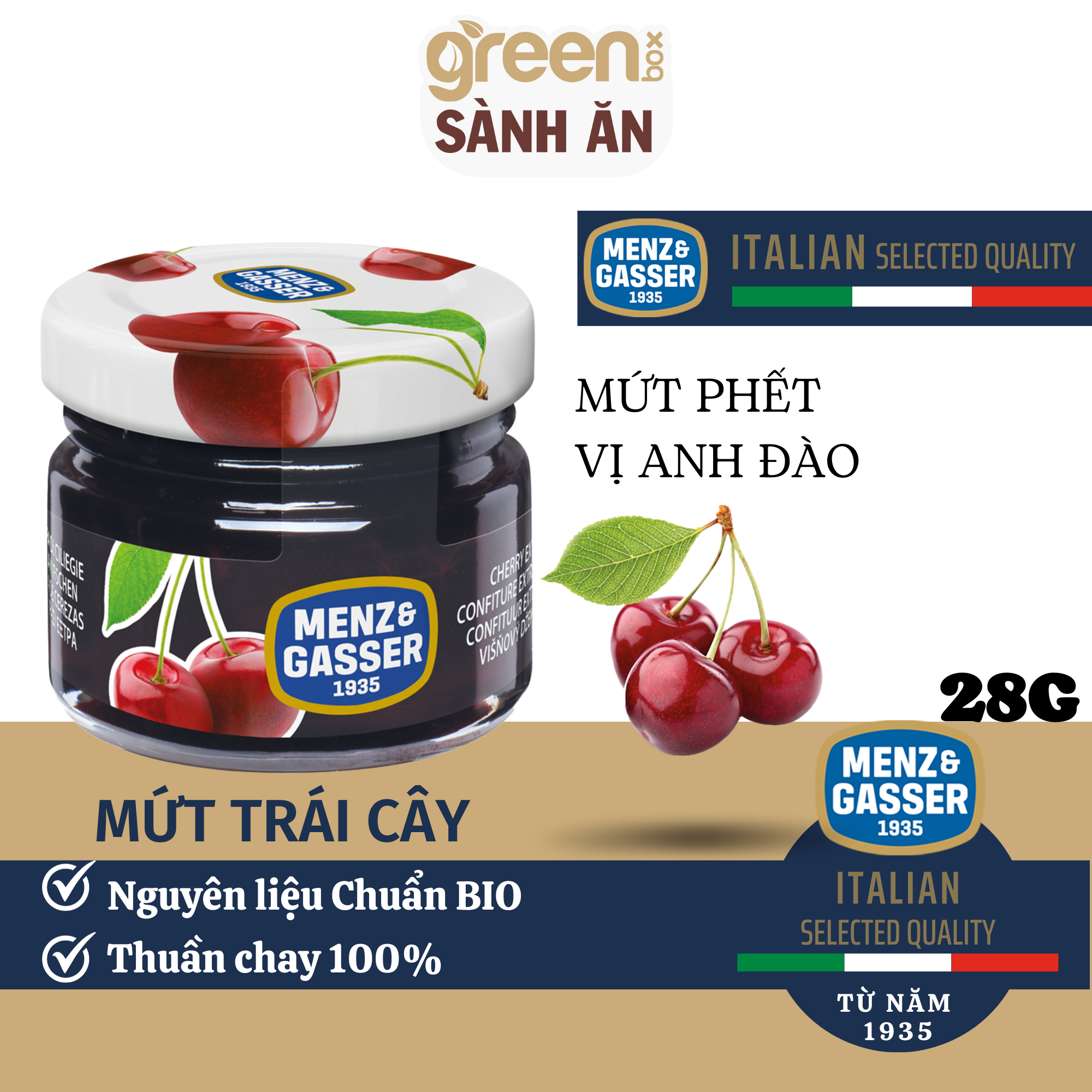 Hũ mứt anh đào Menz Gasser Ý 28g