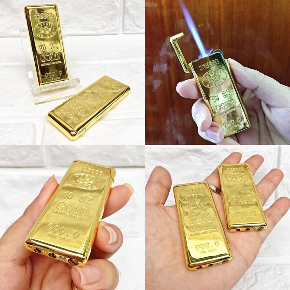 Bật Lửa Khò gas đá hình thỏi vàng 9999