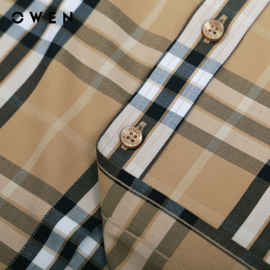 OWEN - Áo sơ mi ngắn tay Body Fit AB230374NT màu Vàng chất liệu Mint-Polyester