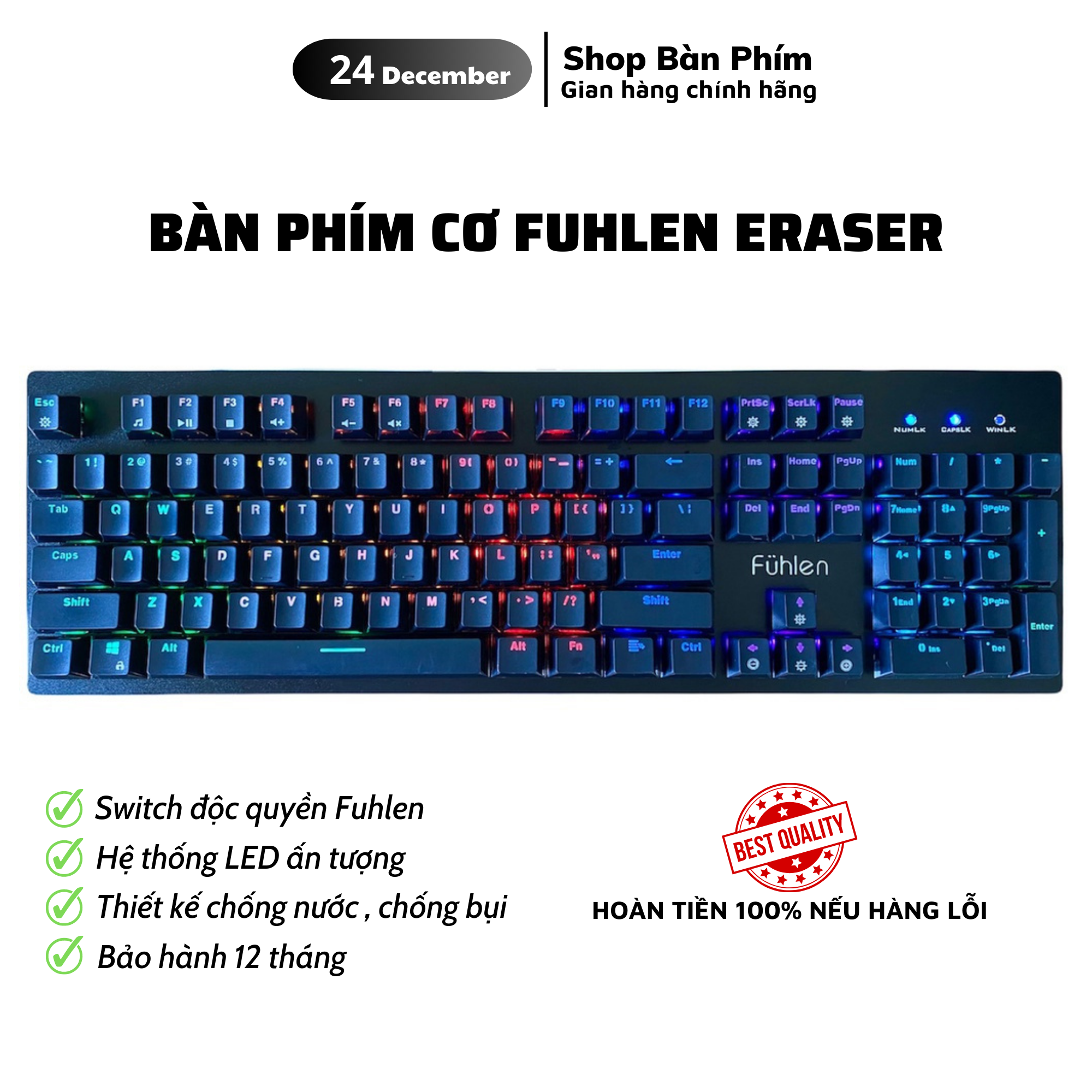 Bàn Phím Cơ Gaming Fuhlen Eraser - Fuhlen E - Like New Siêu Bền