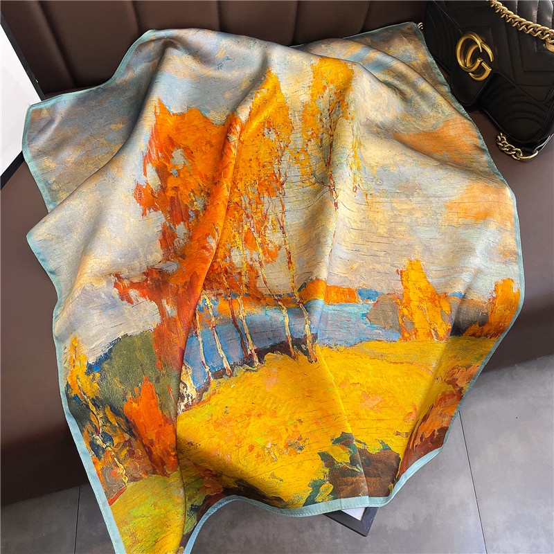 Khăn lụa vuông cam loang 70x70cm THYTHY STORE