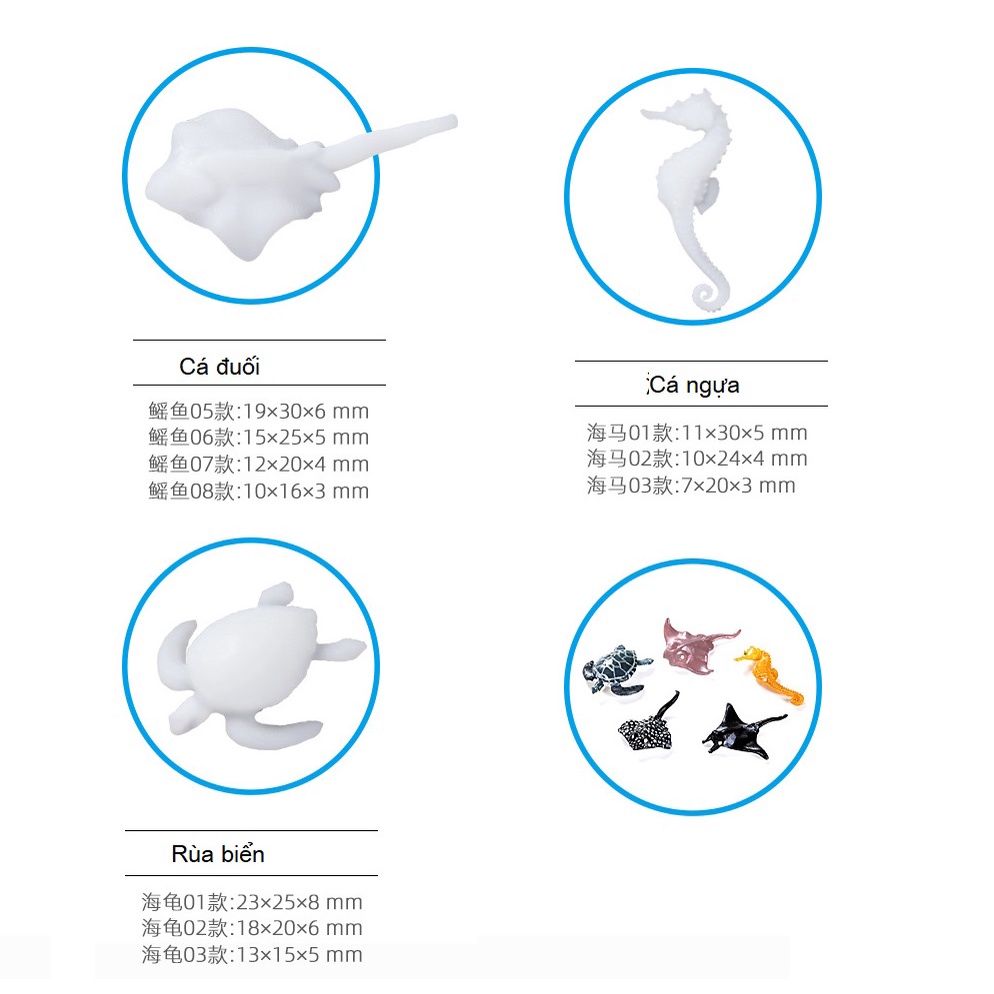 Mô hình cá đuối, rùa, cá ngựa 3D trang trí resin