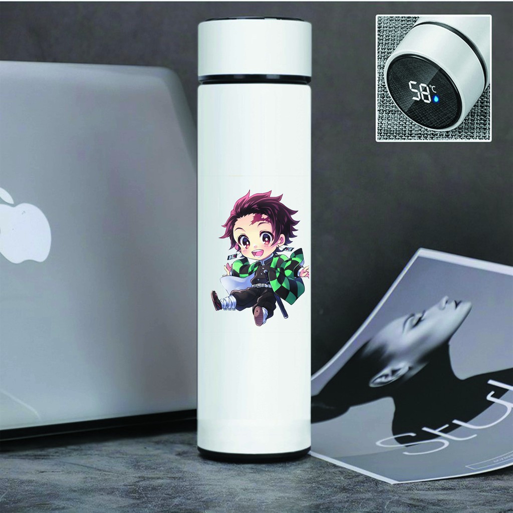 Bình giữ nhiệt in hình AMONG US ATTACK ON TITAN CONAN HONKAI IMPACT FAIRY TAIL HAIKYUU có lõi INOX nắp báo nhiệt độ