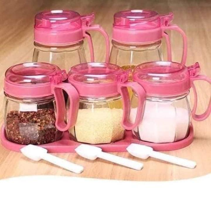 SET 5 HŨ GIA VỊ THUỶ TINH ĐỰNG GIA VỊ KITCHEN
