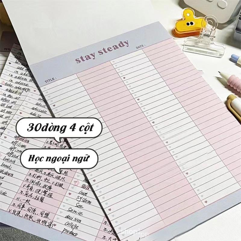 Giấy học từ vựng ngoại ngữ Tập note Stay steady 30 tờ ôn tập từ mới ngữ pháp khổ B5