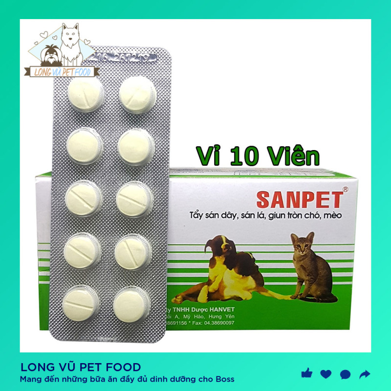 Tẩy Giun Sán - Lãi Cho Chó Mèo Hanvet Sanpet (Vỉ 10 Viên) - Tẩy giun chó mèo -  Long Vũ Pet Food