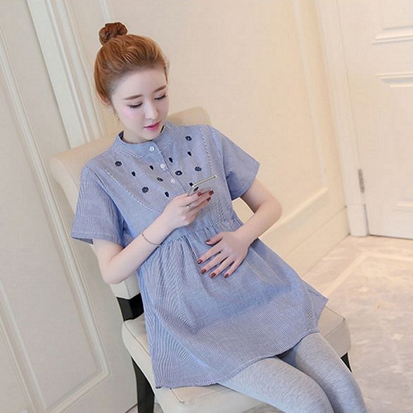 Áo Bầu sơmi kẻ công sở , chất mềm đẹp dáng babydoll mẹ mặc xinh trẻ trung
