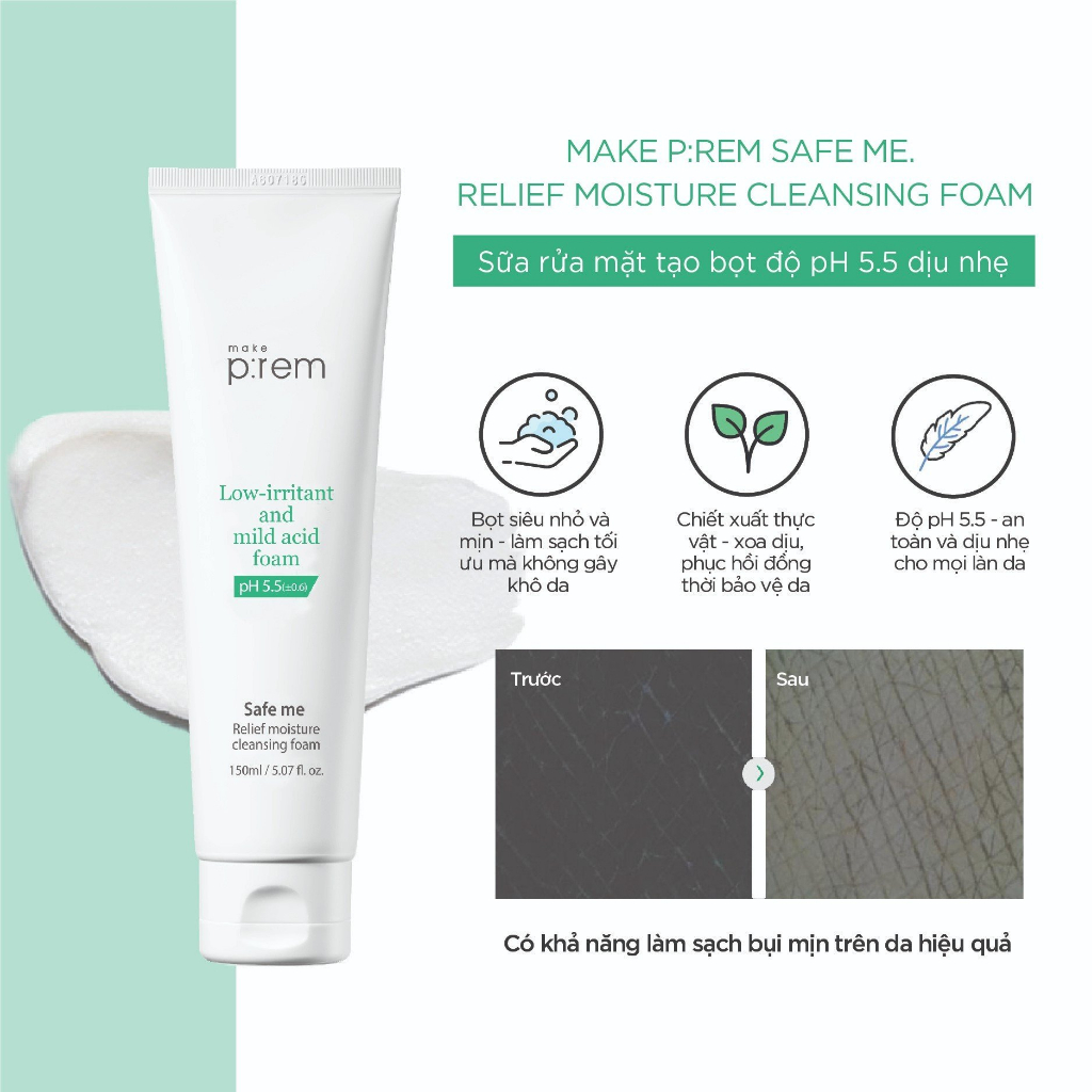 Sữa rửa mặt Make p:rem Safe me. Relief Moisture Cleansing Foam 150ml