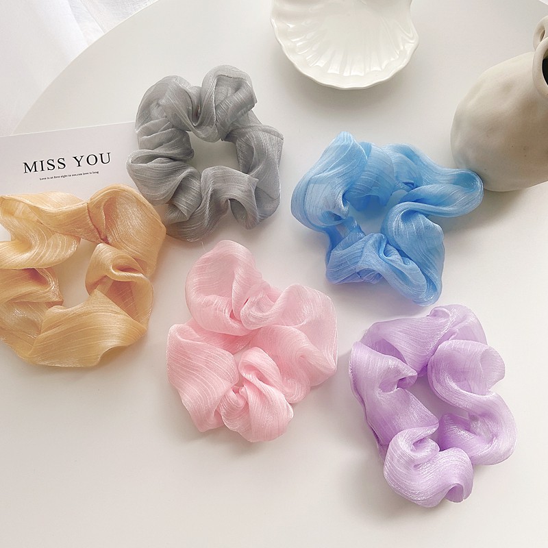Scrunchies Dây Buộc Tóc/ Cột Tóc Vải Lụa Ánh Nhũ Xinh Xắn HARI