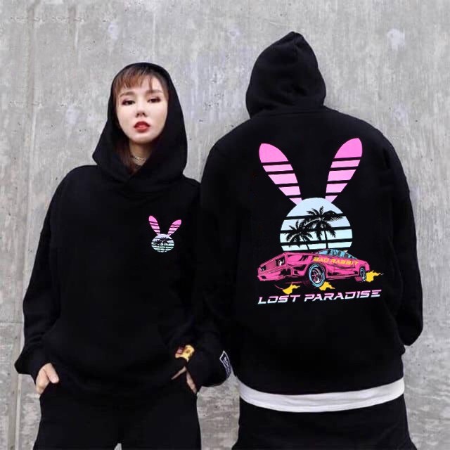 Áo hoodie unisex form rộng có bigsize hình thỏ vải nỉ bông ngoại cao cấp