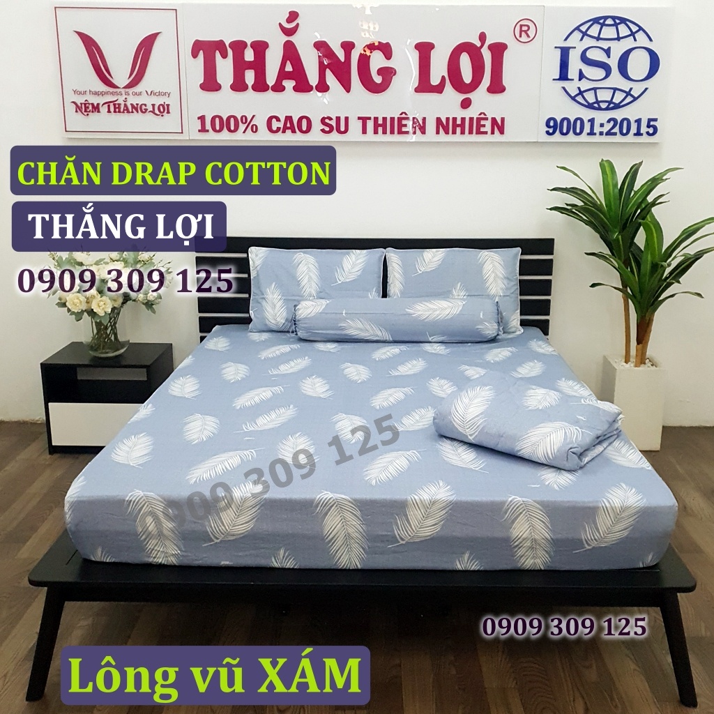 Bộ drap cotton 100%, ga giường cao cấp in logo CTY LÔNG VŨ XÁM