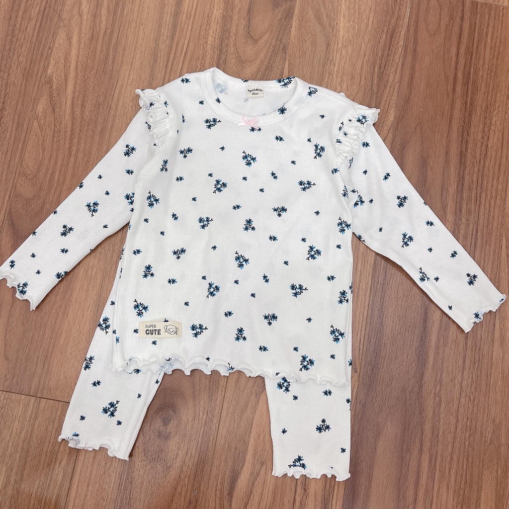Đồ bộ dài tay thun tăm cho bé gái, Bộ thun tăm dài tay cánh tiên cho bé gái size 8kg - 15kg SAM KIDS