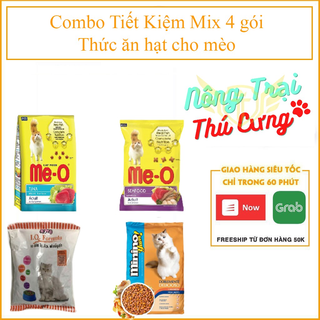 [HCM]Combo Mix 4 gói - Thức ăn hạt cho mèo MIX 4 vị (2 Me-o 350gr 1 YUM 350gr 1 Apro 500gr)