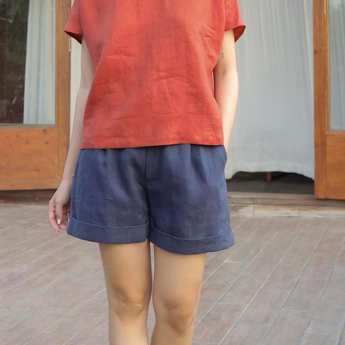 Quần short nữ Linen bột premium gấu lơ vê