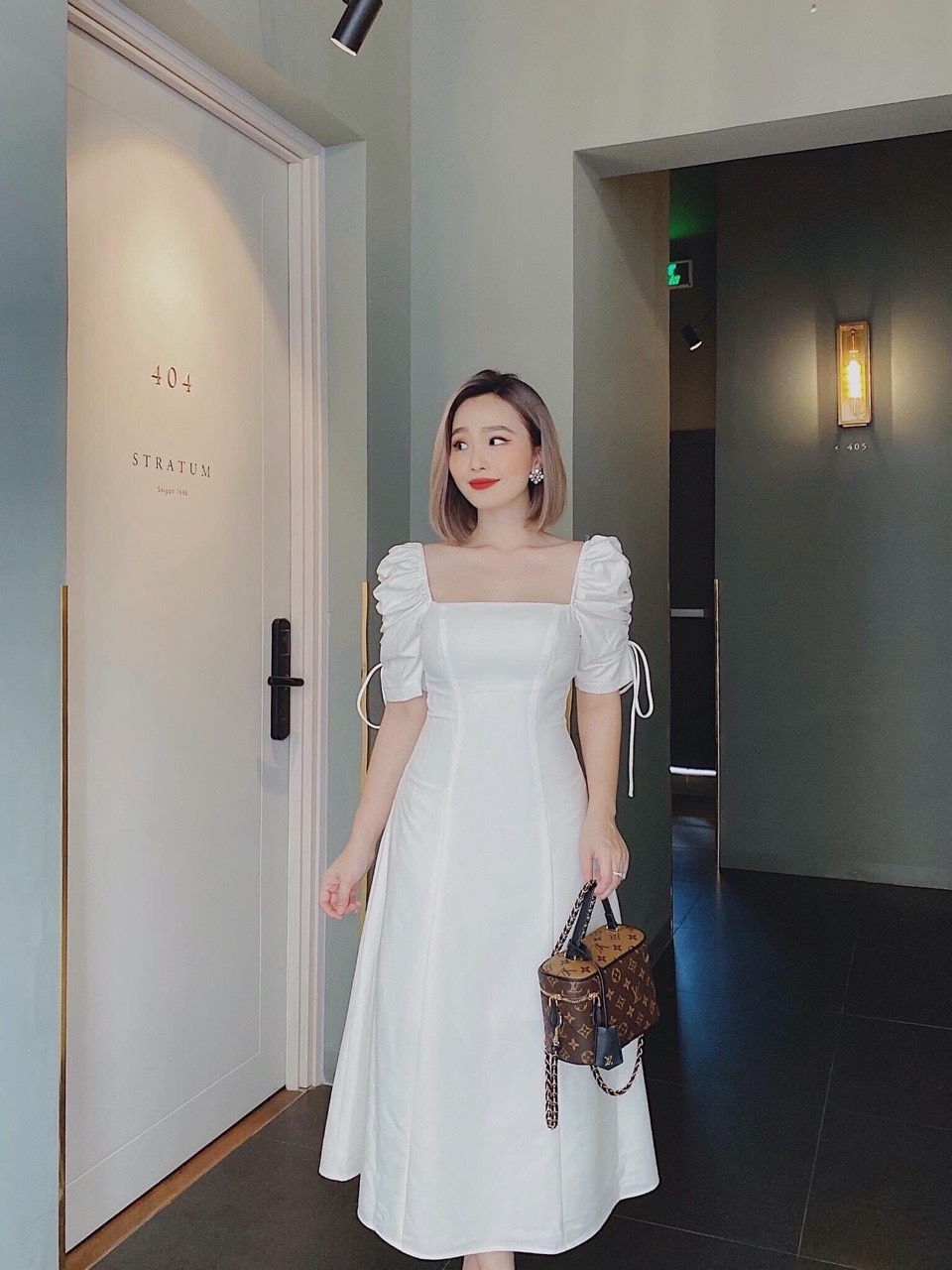Đầm tay rút cổ vuông 4 màu
