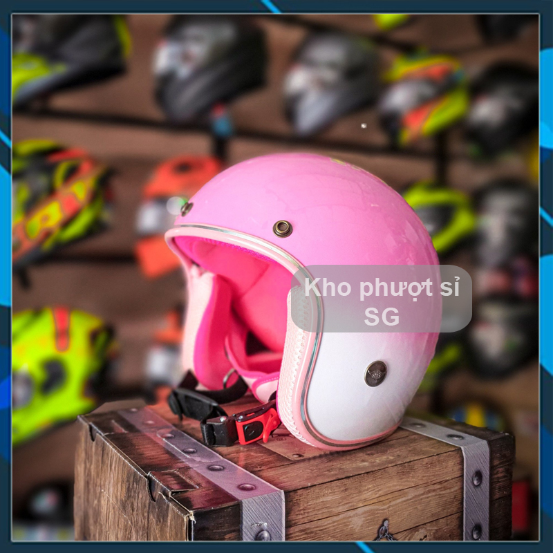 Nón bảo hiểm 3/4 màu hồng loang trắng lót hồng phiên bản limited - mũ 3/4 trùm đầu đi phượt cho nữ màu hồng pha trắng