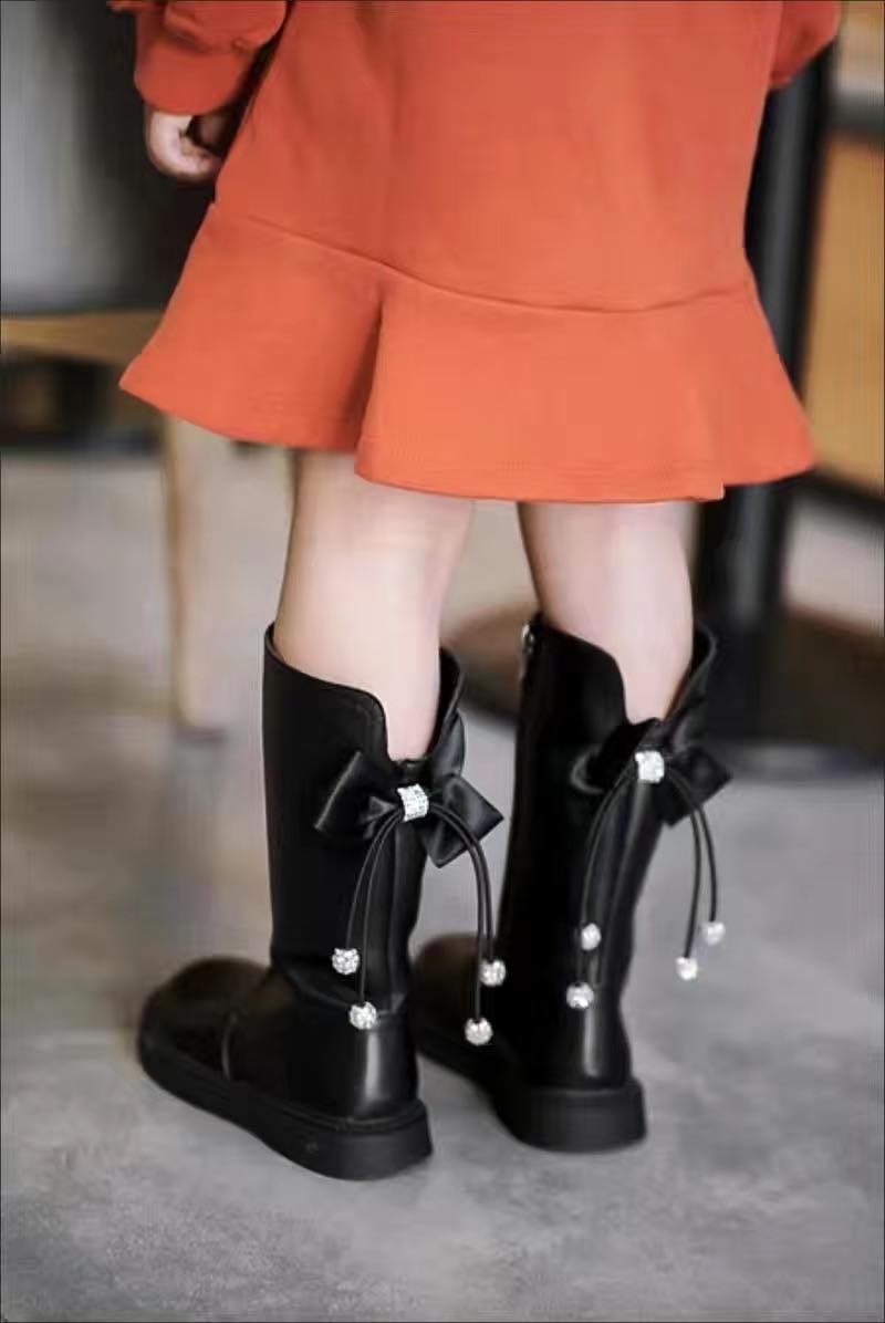(HÀNG CÓ SẴN)  Boot Đùi Nơ Lót Lông Cho Bé Gái Siêu Điệu.