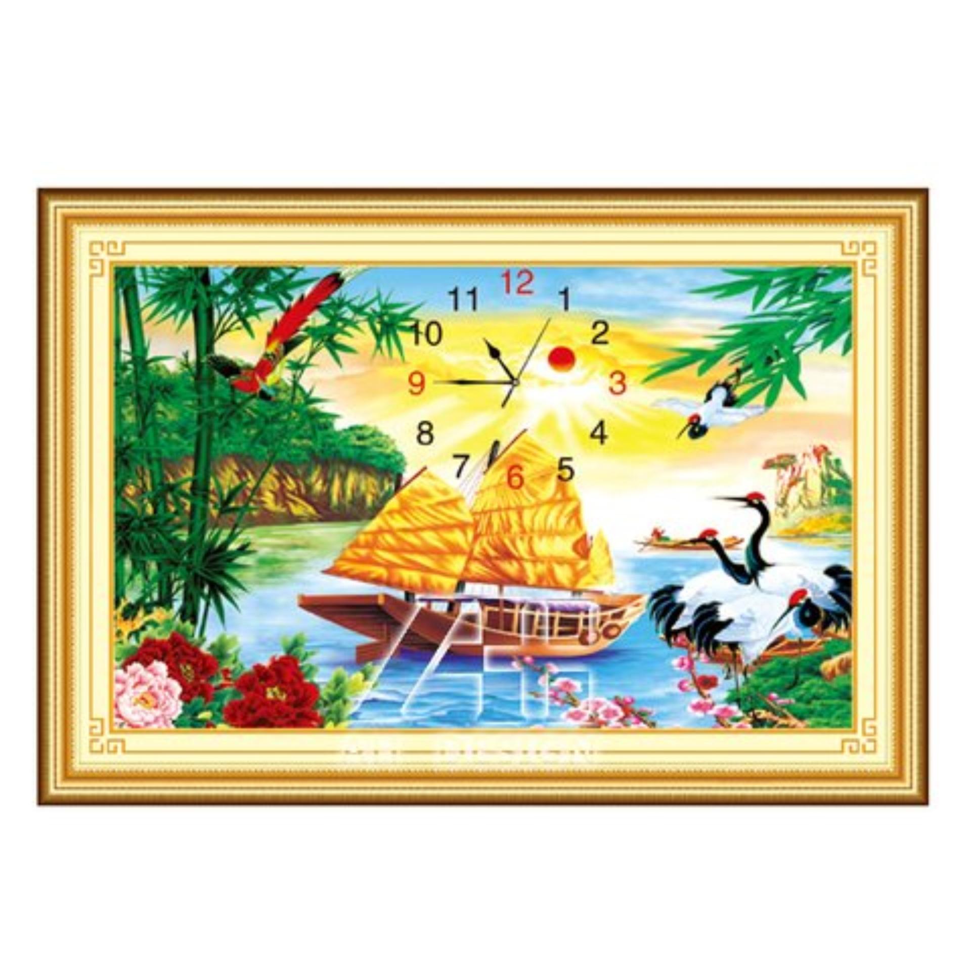 TRANH THÊU ĐỒNG HỒ THUẬN BUỒM XUÔI GIÓ 56720 (Kích thước: 70X47cm, CHƯA THÊU)
