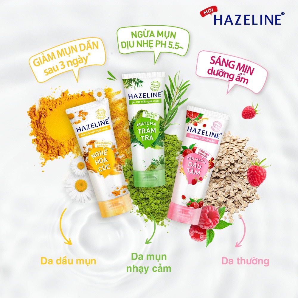 Sữa Rửa Mặt Hazeline Tuýp 50g/100g (Nghệ/Yến Mạch/Matcha)
