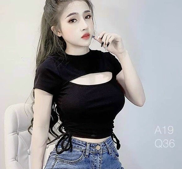 Áo croptop rút dây hai bên xẻ ngực form 50kg trở lại