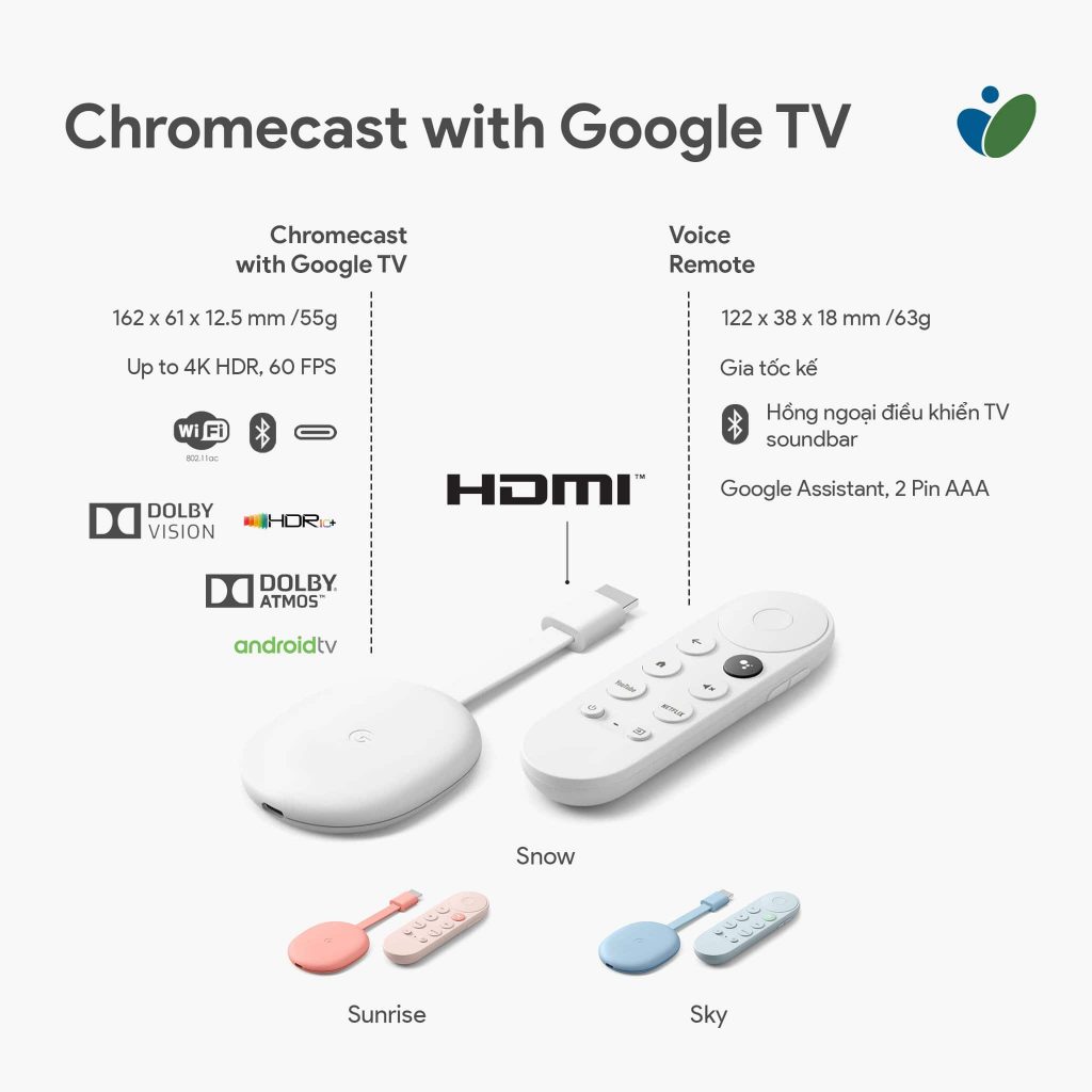 Google Chromecast with Google TV, chất lượng 4K HDR, ra lệnh Tiếng Việt