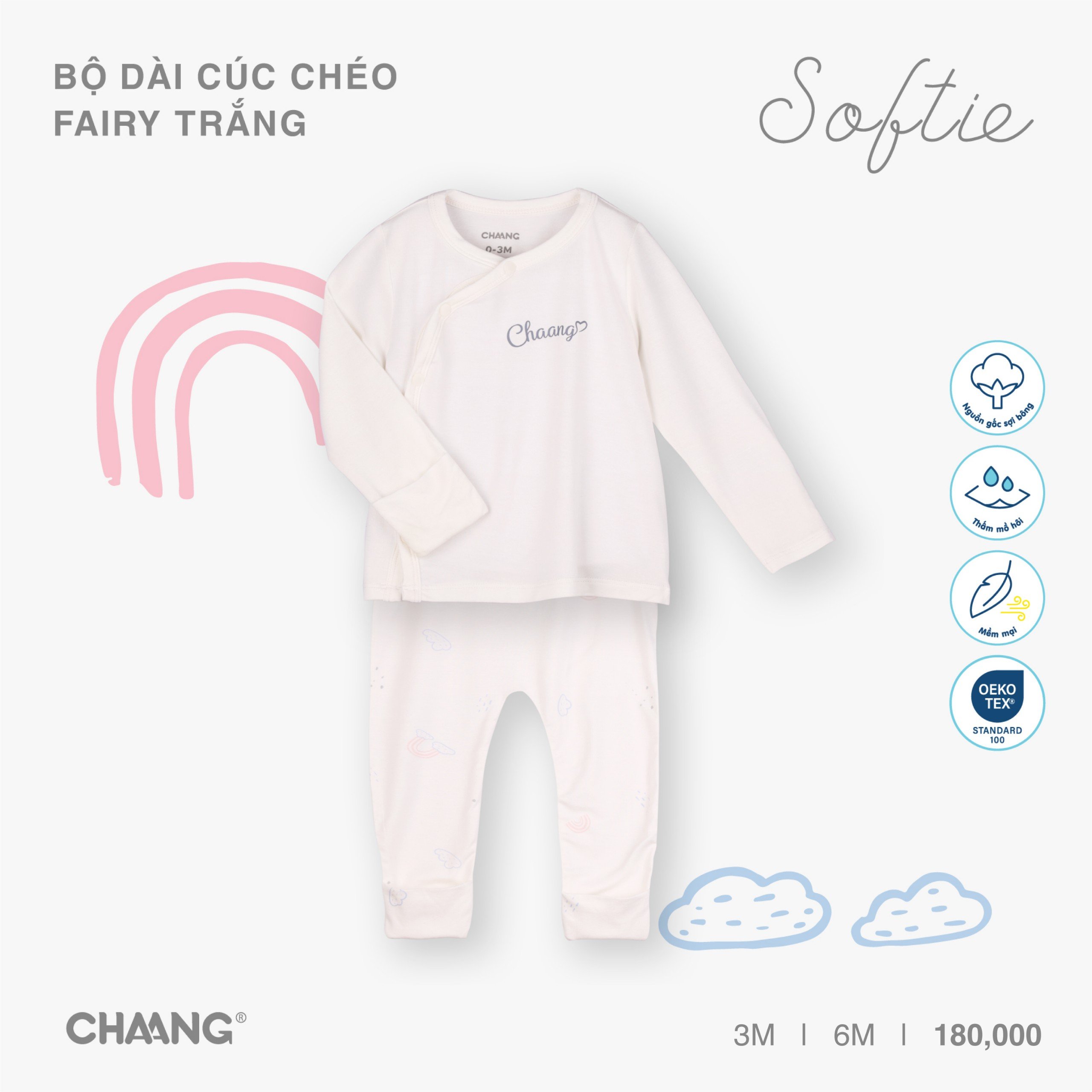 Bộ quần dài áo dài cúc chéo sơ sinh họa tiết Fairy Chaang