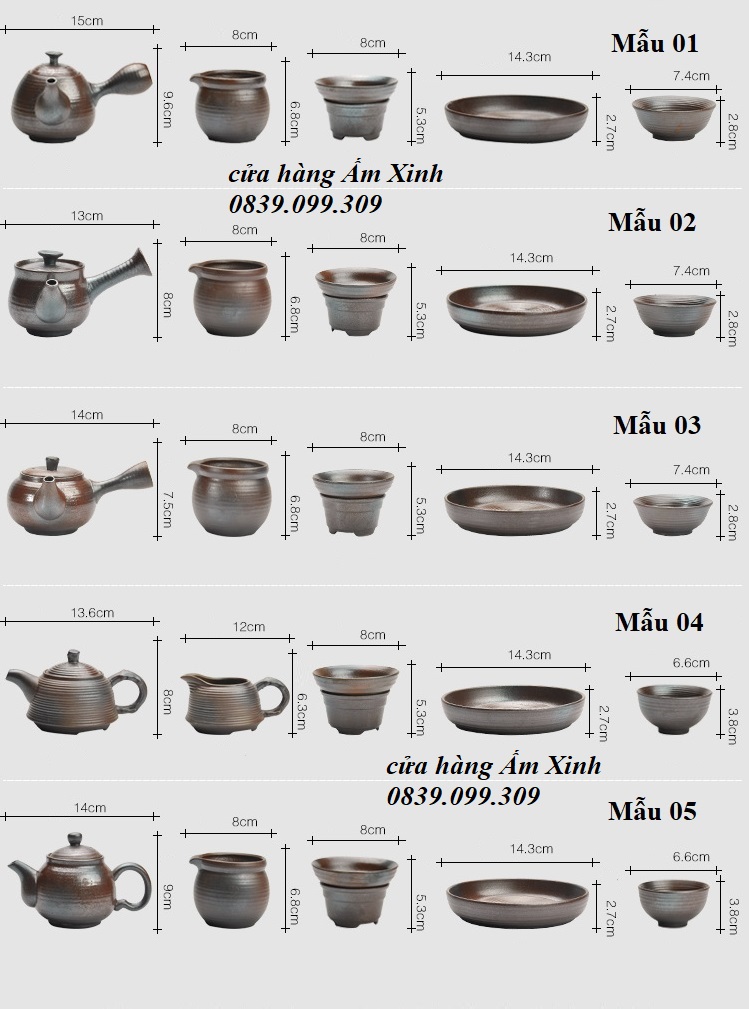 Bộ ấm chén sứ pha trà đạo Bizen Nhật Bản (đầy đủ như hình)