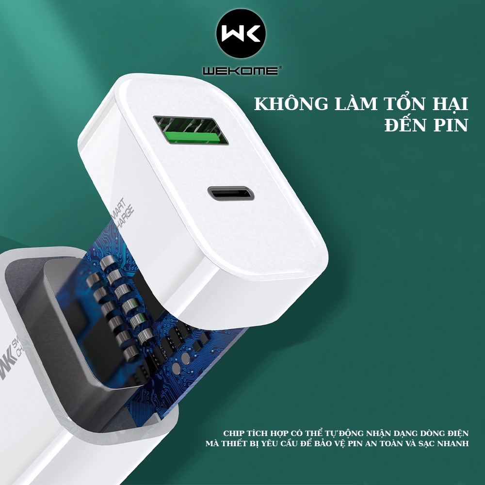Củ sạc nhanh 20W Wekome WP-U53 2 cổng sạc usb, type-c