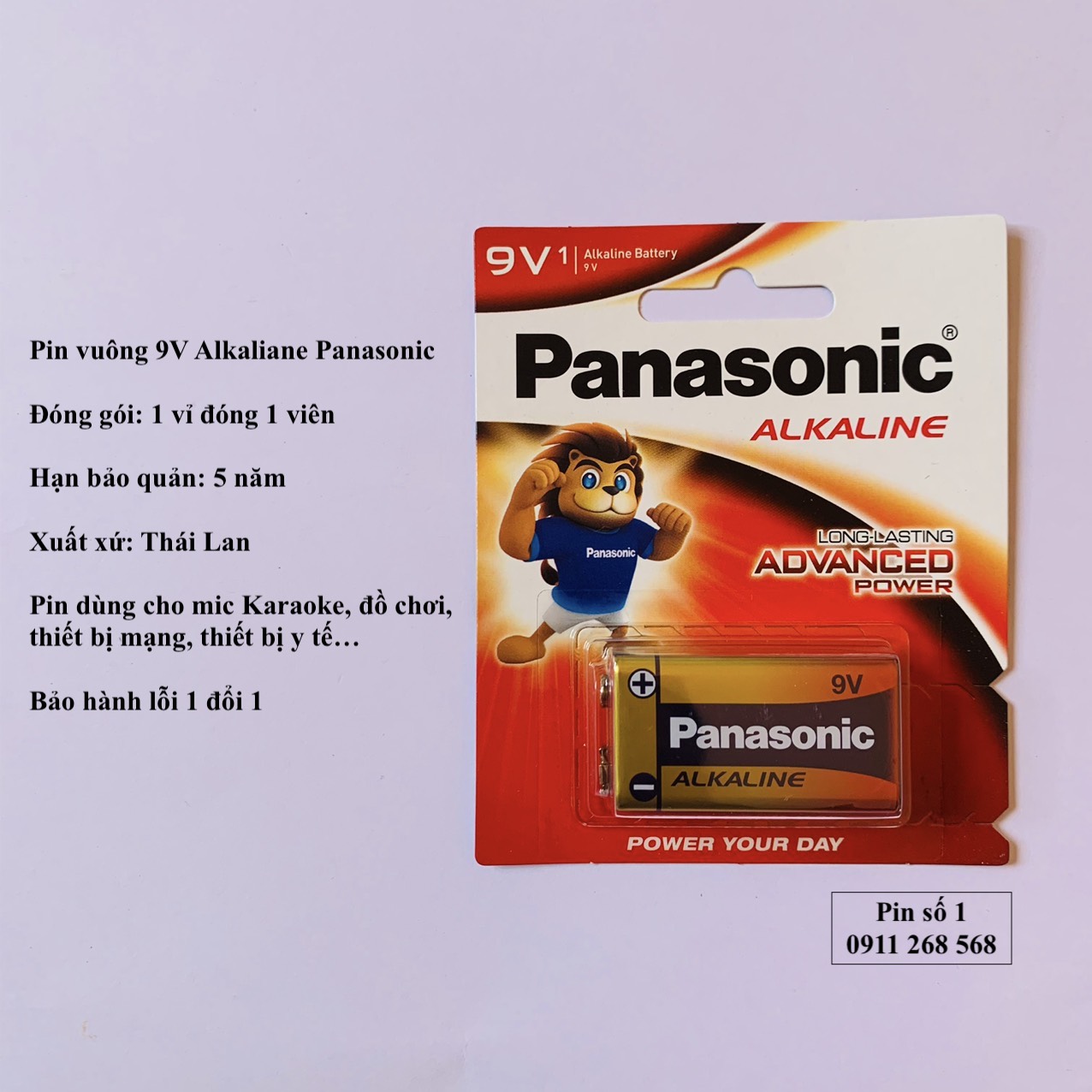 Vỉ 1 viên pin vuông 9v panasonic alkaline 6lr61t/1b chất lượng tốt