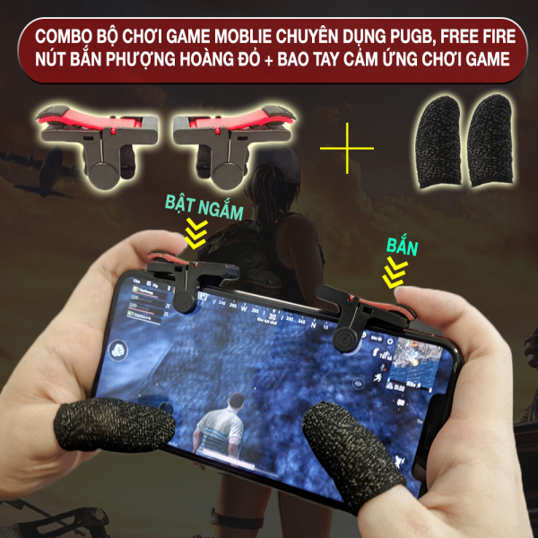[Combo] Bộ phu kiện chơi game mobile Pugb Free Fire chuyên dụng nút bắn phượng hoàng lửa và găng tay chơi game chống mồ hôi giúp thao tác đơn giản, nhanh gọn,chống trơn trượt nâng tầm game thủ