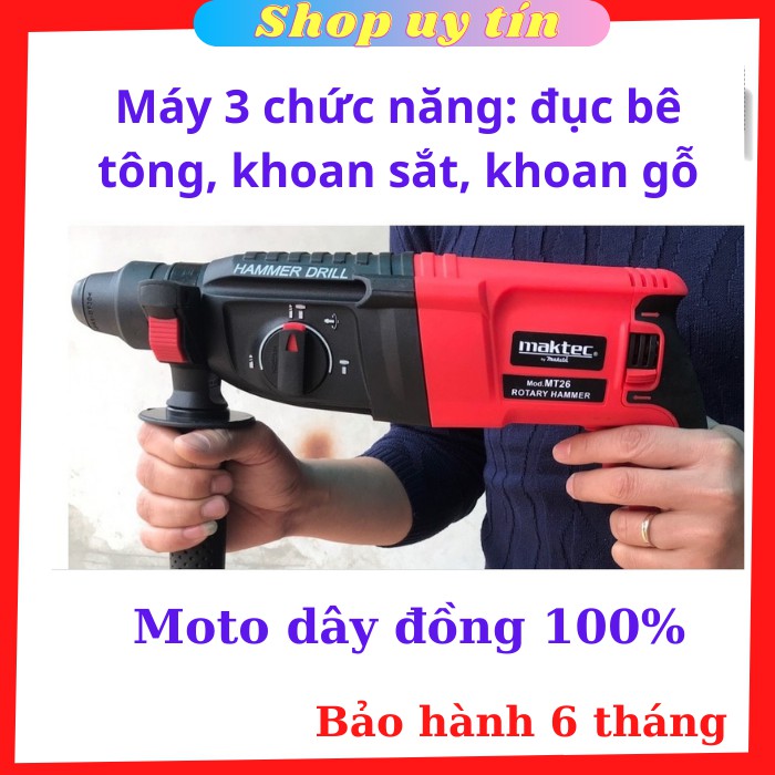 Máy khoan Maktec 2-26 - 3 chức năng: Khoan, đục, búa, dây đồng, Hàng thợ điện nước chuyên dùng khoan bê tông
