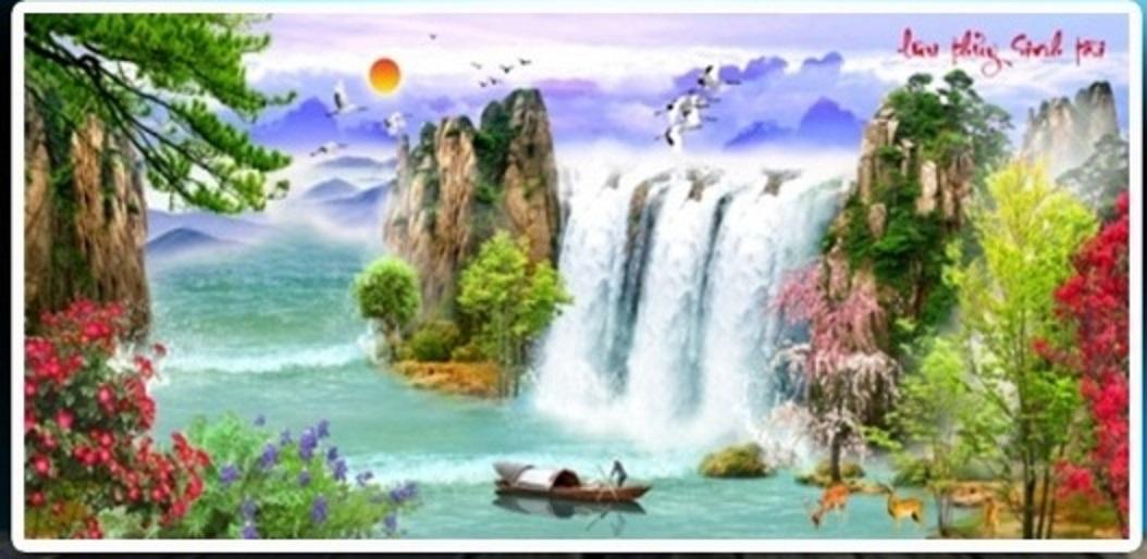 Tranh đính đá lưu thủy sinh tài - lv208