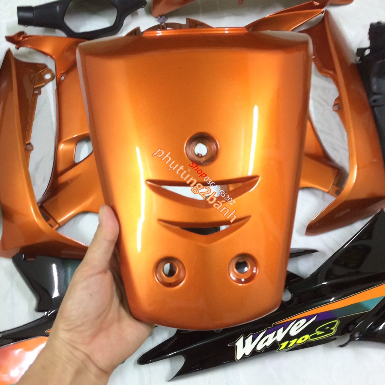 ( Tặng tem ) Bộ dàn áo xe Wave THÁI - Wave ZX, Wave alpha - Wave 110 đời xe 1999 đến 2006, màu Cam Đen -  Nhựa trắng nguyên sinh ABS LOẠI 1