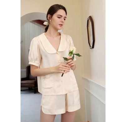 Bộ đồ ngủ lụa cộc tay, bộ pijama lụa tiểu thư cao cấp (BN003)