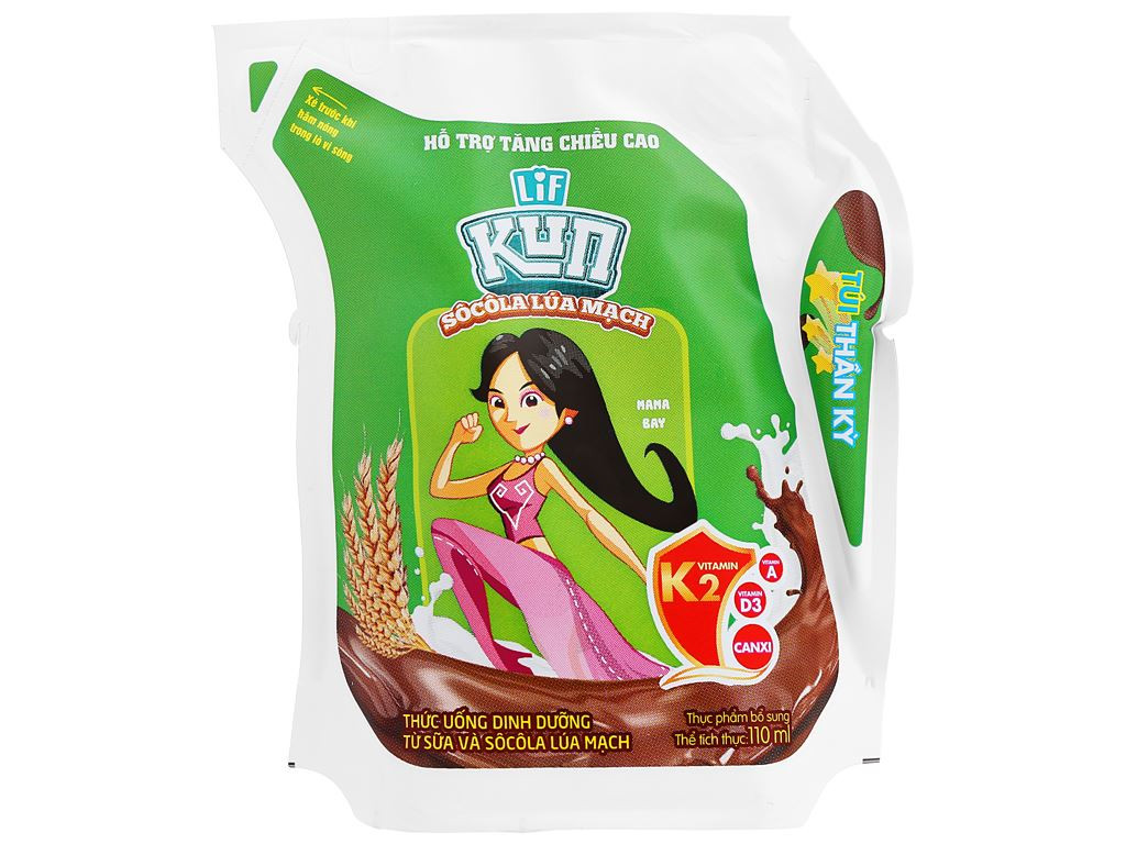 (HSD T3-2025) Thùng 24 Túi Thức Uống Dinh Dưỡng Socola Lúa Mạch LiF Kun 110ml.