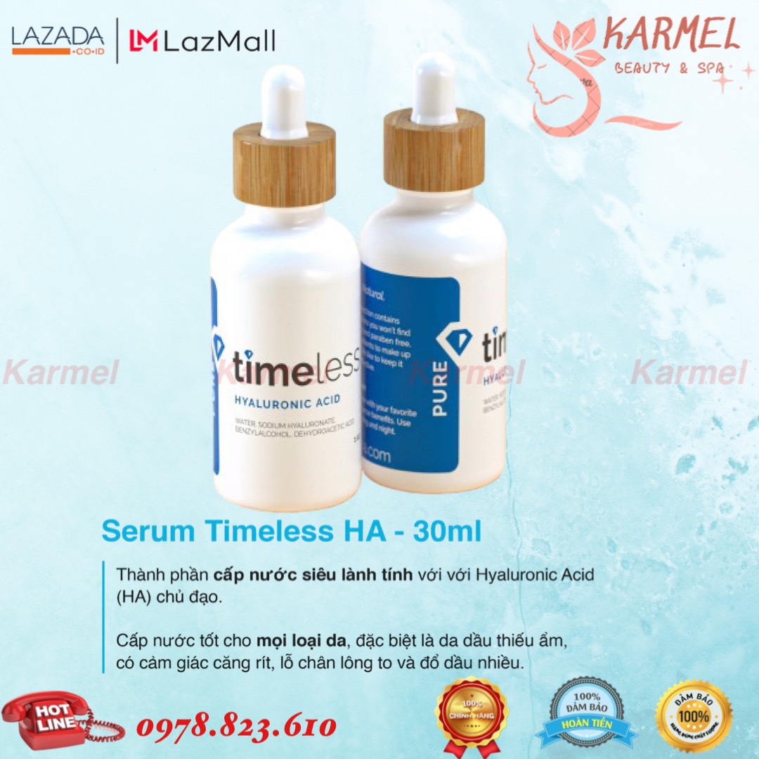 Serum Timeless Hyaluronic Acid Cấp Nước, Dưỡng Ẩm Da 60ml Hyaluronic Acid Serum 100% Pure - Karmel Chính hãng
