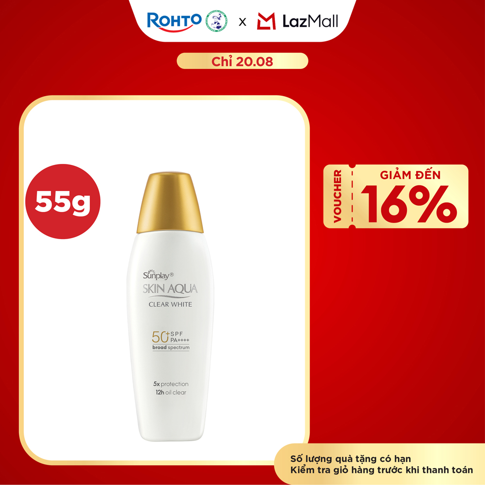 Kem chống nắng Skin Aqua dưỡng trắng, kiểm dầu, dùng hàng ngày dạng sữa Sunplay Skin Aqua Clear White Eco Việt Nam SPF50, PA++++ 55g