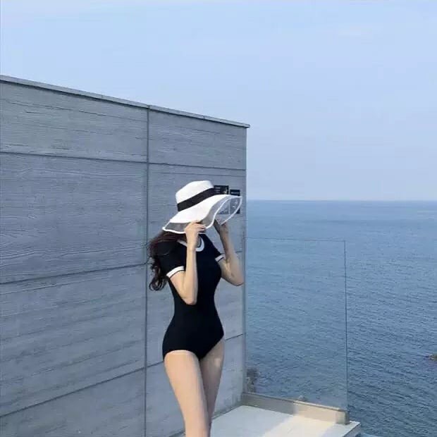 [Kèm ảnh thật] Bikini đen 1 mảnh thun gân viền trắng