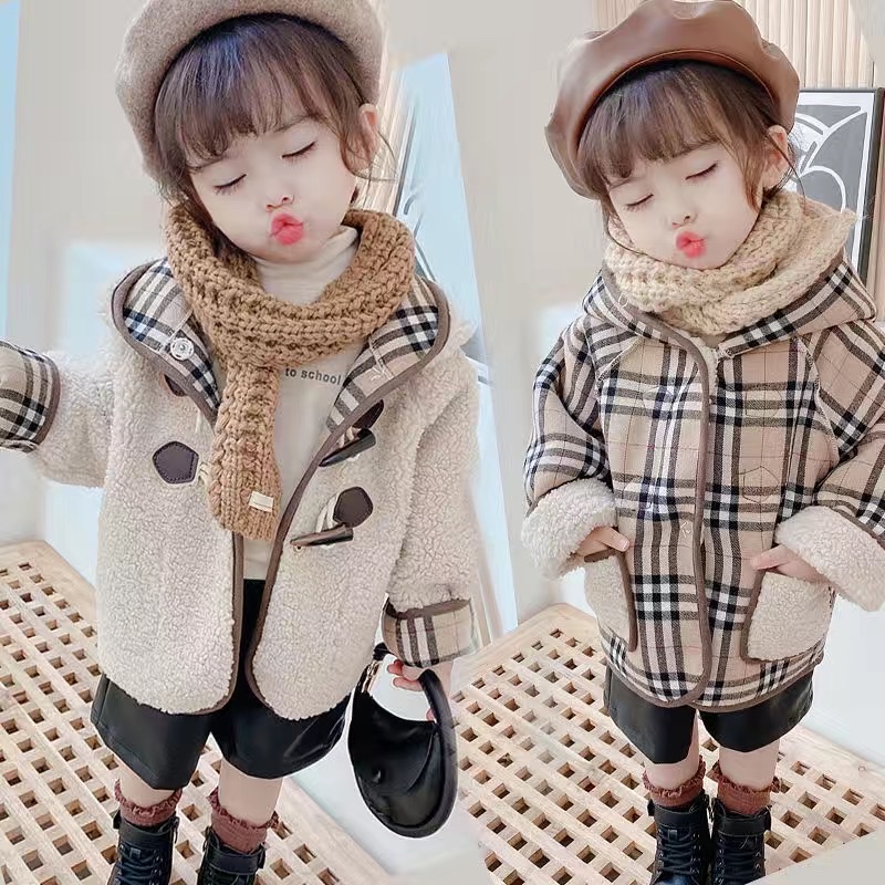 Áo khoác dạ nỉ trần bông sọc caro mặc 2 mặt cho bé trai & bé gái ( N00970 )