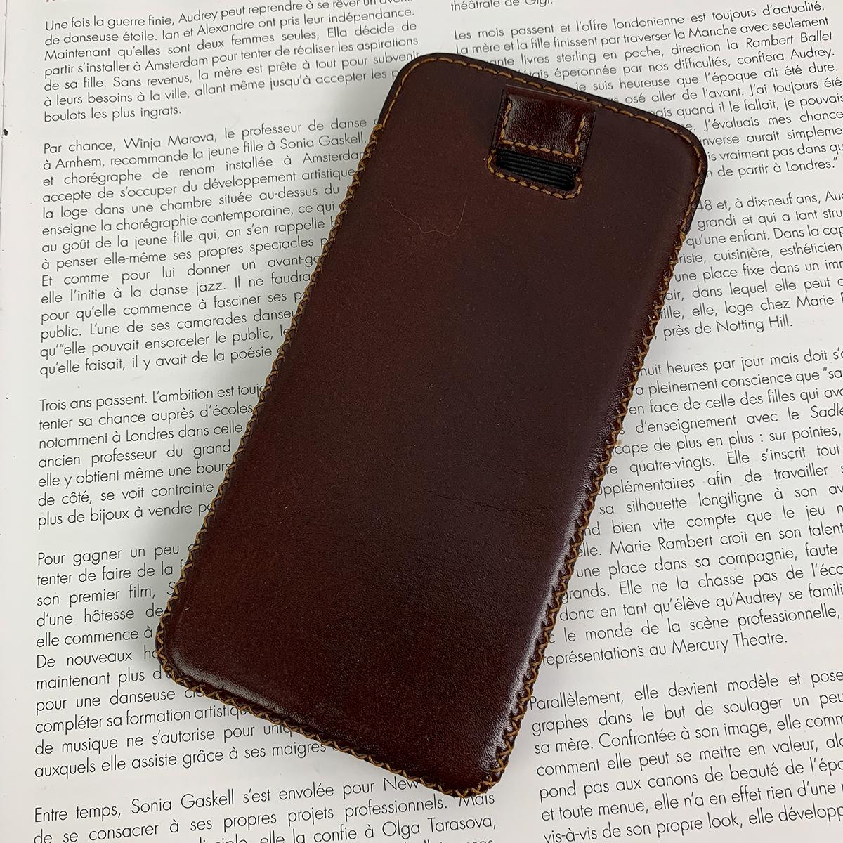Bao da Iphone X - đồ da thủ công - màu nâu - da bò xịn MC297