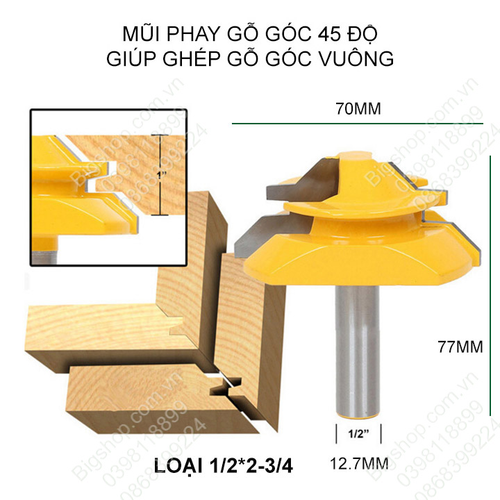 Mũi phay gỗ góc 45 độ giúp ghép gỗ góc vuông (nhiều loại)