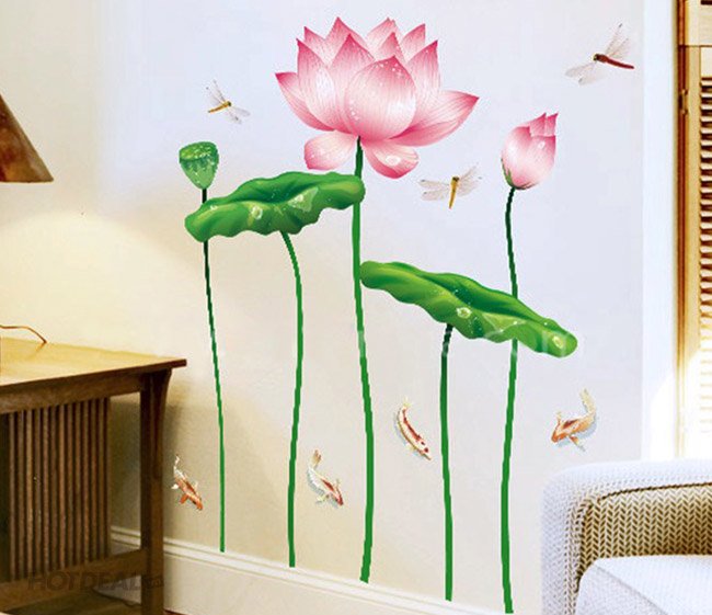 [HCM]DECAL DÁN TƯỜNG HOA SEN HỒNG 12