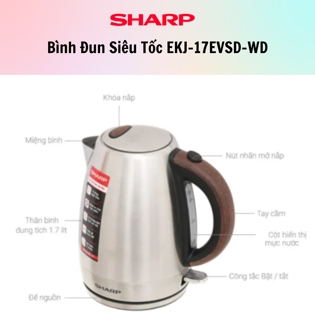 Bình đun siêu tốc sharp ekj-17evps-pk-hàng chính hãng - sản phẩm chất lượng cao